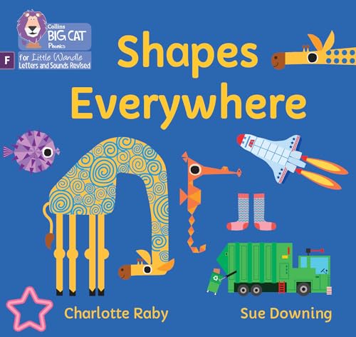 Book cover: "Shapes Everywhere," featuring colorful animal and object illustrations.