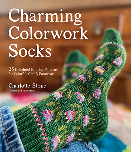 Book cover showing feet wearing green knit socks with colorful floral patterns.