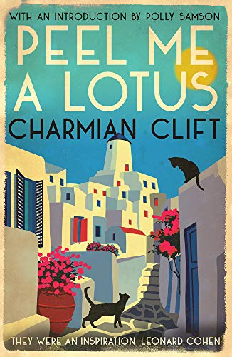 Book cover: whitewashed buildings, black cats, and pink flowers.