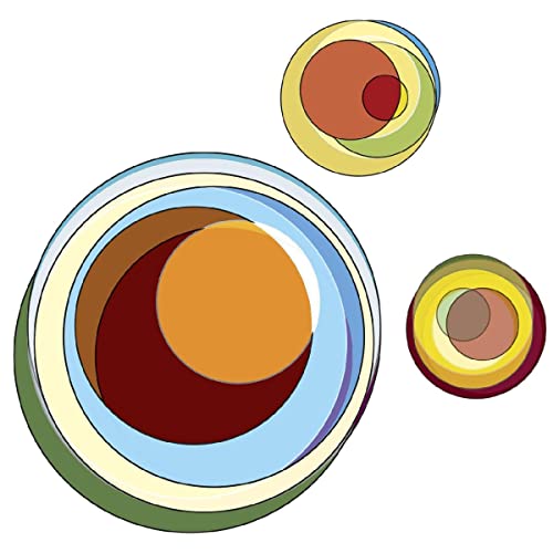 Abstract concentric circles in red, orange, blue, and green.