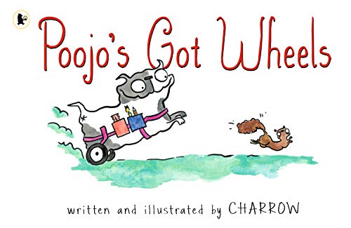 Children's book cover featuring a colorful cartoon animal with wheels.