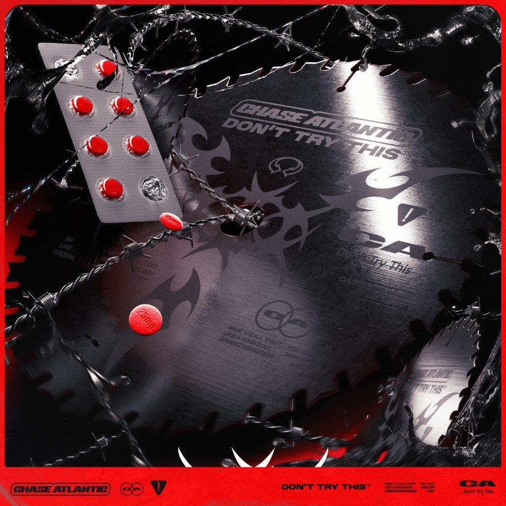 Chase Atlantic “Don’t Try This” vinyl record cover with pills and graffiti.