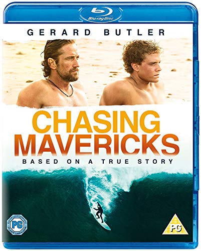 Chasing Mavericks" Blu-ray cover featuring two surfers and large waves.