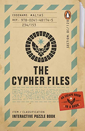 "The Cypher Files" book cover with a beige background and teal diagonal stripes.