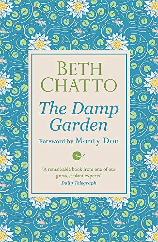 Book cover for “The Damp Garden” with floral pattern and text.