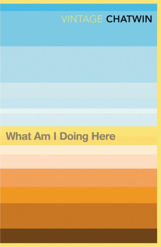 Book cover: "What Am I Doing Here" with horizontal color bands.