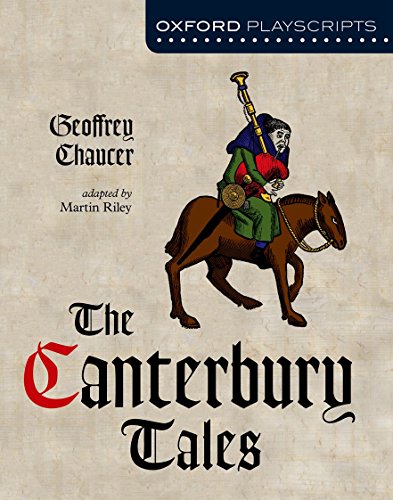 Book cover featuring a man on horseback with a medieval-style title "The Canterbury Tales".