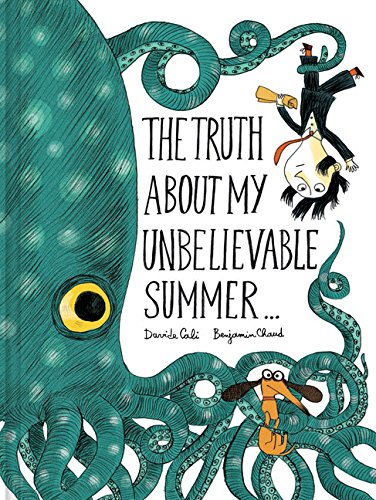 Book cover: octopus, boy in suit, and dogs with illustrated text.
