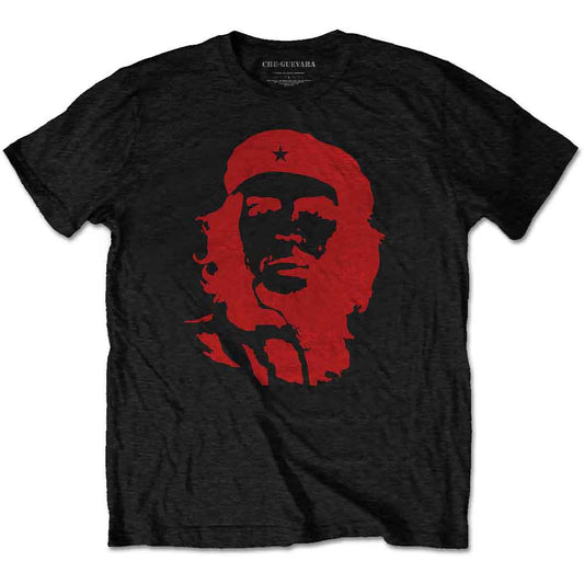 Black t-shirt with a red portrait of Che Guevara wearing a beret.