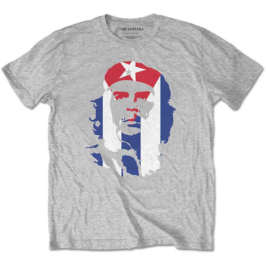 Grey t-shirt with Che Guevara’s face overlaid with a Cuban flag.