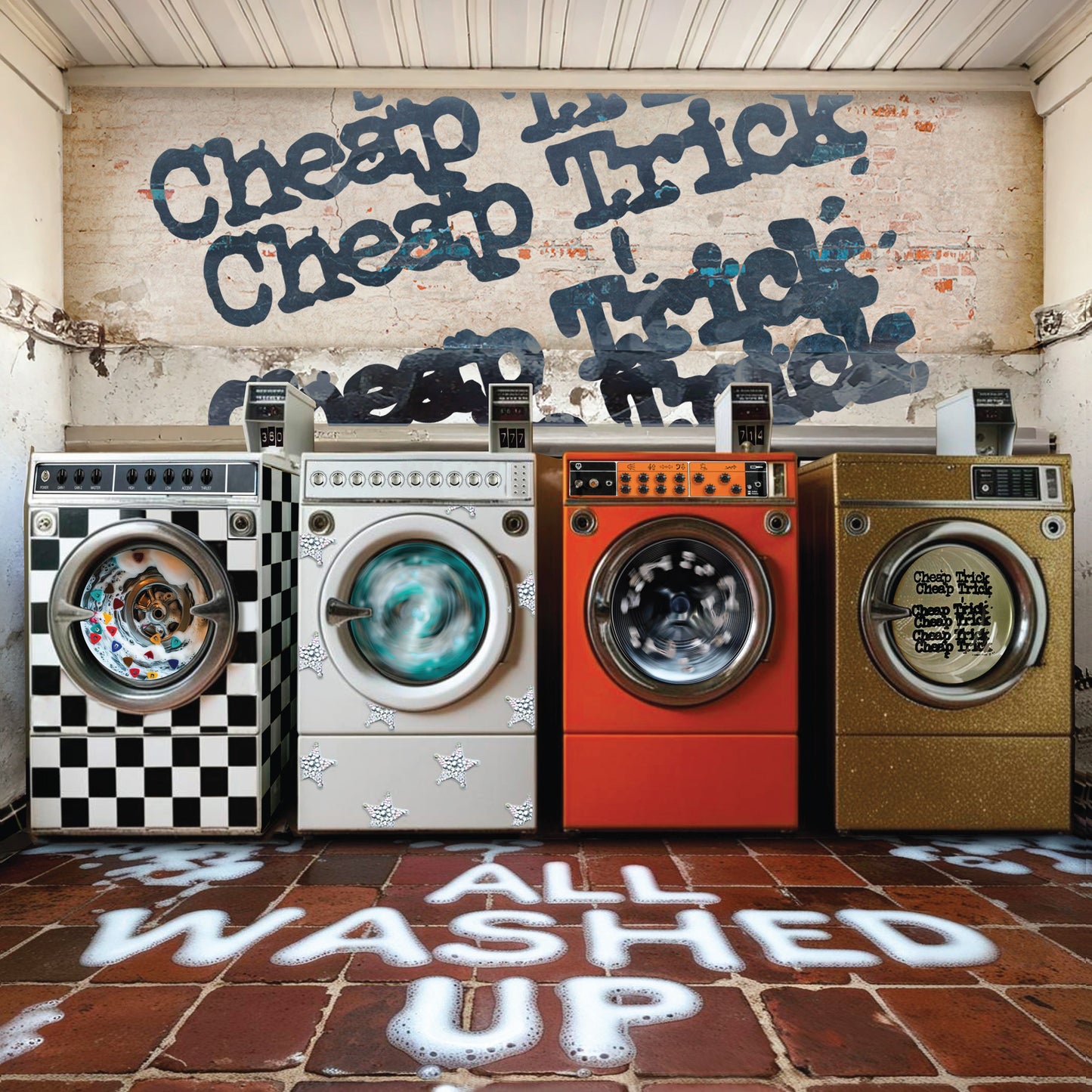 Cheap Trick album cover, "All Washed Up," featuring laundry machines.