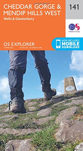 Ordnance Survey Explorer map 141 of Cheddar Gorge and Mendip Hills.