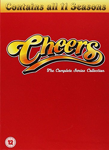 Red DVD cover with gold "Cheers" logo and "Contains all 11 Seasons" banner.