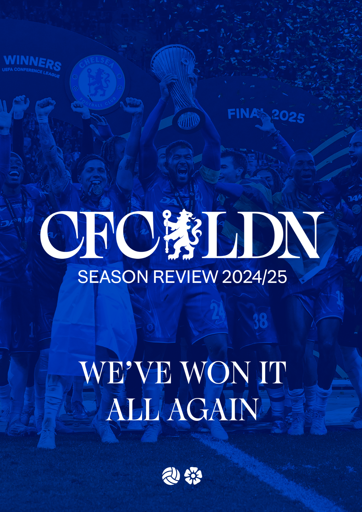 Chelsea FC 2024/25 season review DVD cover with celebrating players.