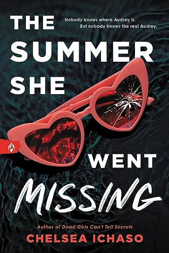 Book cover: “The Summer She Went Missing” with broken heart-shaped sunglasses.