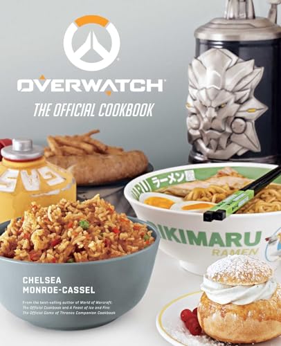 Overwatch cookbook cover with food inspired by the video game characters.