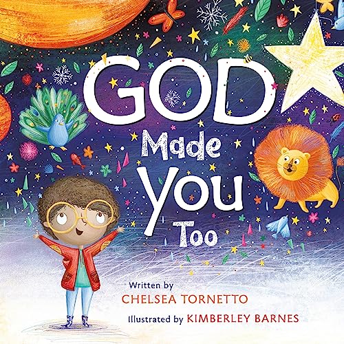 Book cover with “God Made You Too” title, child, animals, and stars.
