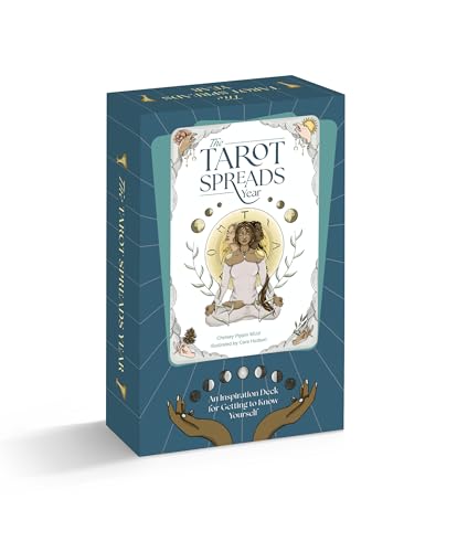 Blue tarot card deck box with illustrated figures and celestial motifs.
