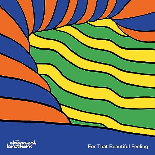 Album cover with abstract wavy lines in blue, green, and orange.