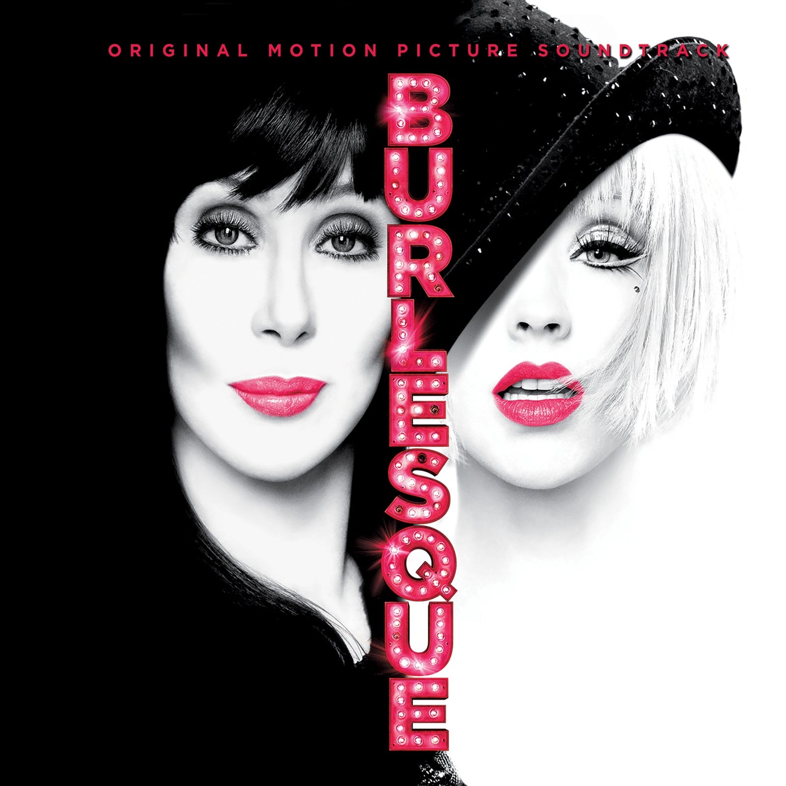 Cher and Christina Aguilera on “Burlesque” soundtrack album cover.