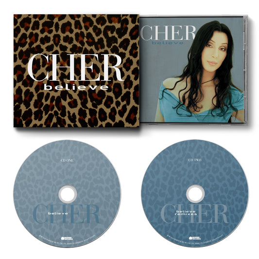 Cher “Believe” 25th Anniversary Deluxe Edition CD with leopard print design.