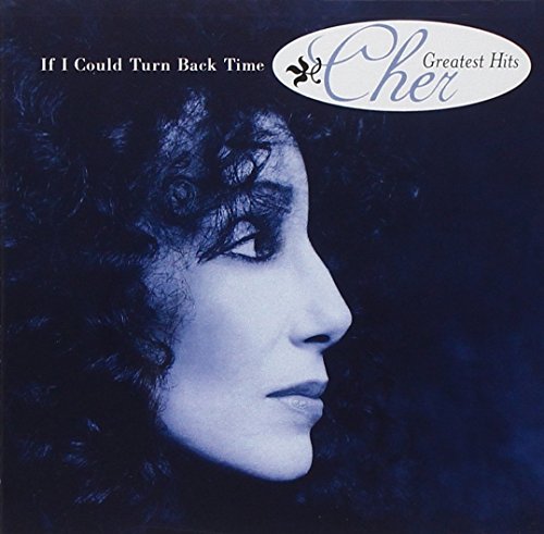 Cher album cover, profile of singer with dark curly hair, blue tone.