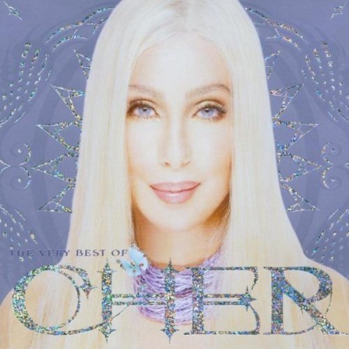 The image is a CD cover featuring a blonde woman. Alt text: "CD cover with blonde woman and 'Cher' in sparkly letters."