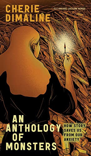 Book cover: woman with paintbrush amidst tangled branches, titled "An Anthology of Monsters.