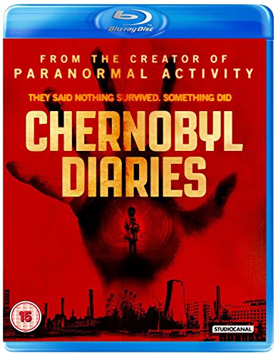 Blu-ray cover for Chernobyl Diaries featuring a large hand silhouette over a red background.