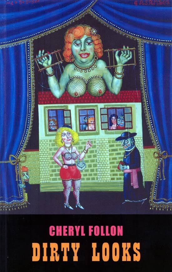 Vintage-style illustration of a house with figures, book cover "Dirty Looks".