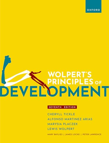 Yellow textbook cover with skeletal illustration and title "Wolpert's Principles of Development".