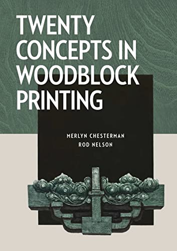 Book cover: “Twenty Concepts in Woodblock Printing” with floral design.