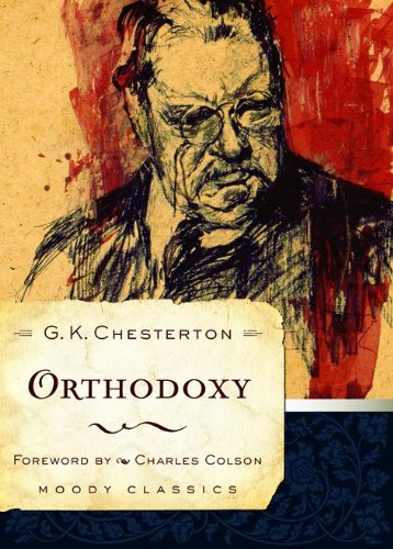 Book cover for Orthodoxy by G.K. Chesterton featuring a sketch of the author's face.