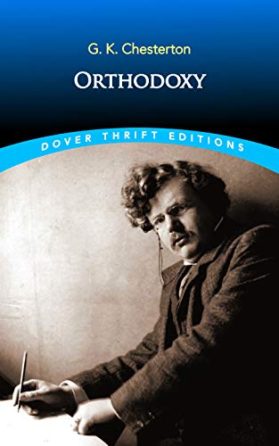 Book cover of "Orthodoxy" by G.K. Chesterton with a portrait.