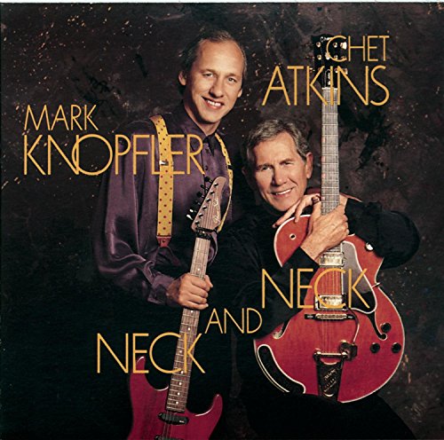 Mark Knopfler and Chet Atkins posing with guitars on the Neck and Neck album cover.