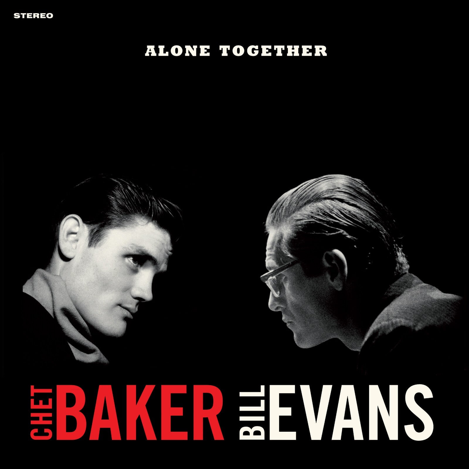 Black and white portrait of Chet Baker and Bill Evans, album cover.