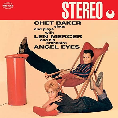 Chet Baker album cover: man with trumpet, woman, red background.