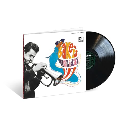 Chet Baker vinyl record with album cover featuring trumpet and colorful design.