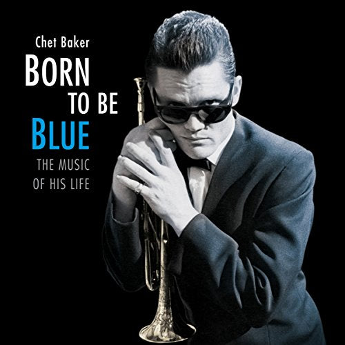 Chet Baker in sunglasses holding a trumpet, album cover art.