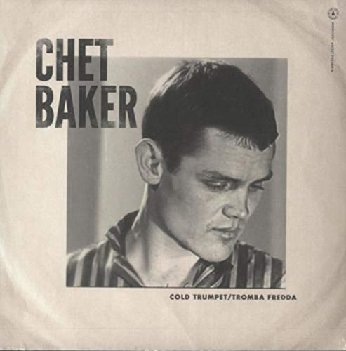 Black and white portrait of jazz musician Chet Baker on record sleeve.