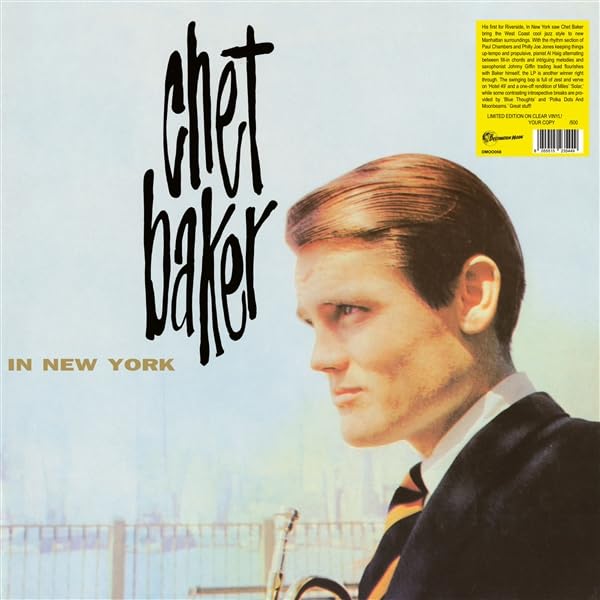 Chet Baker album cover, portrait with name in white text, clear vinyl edition.
