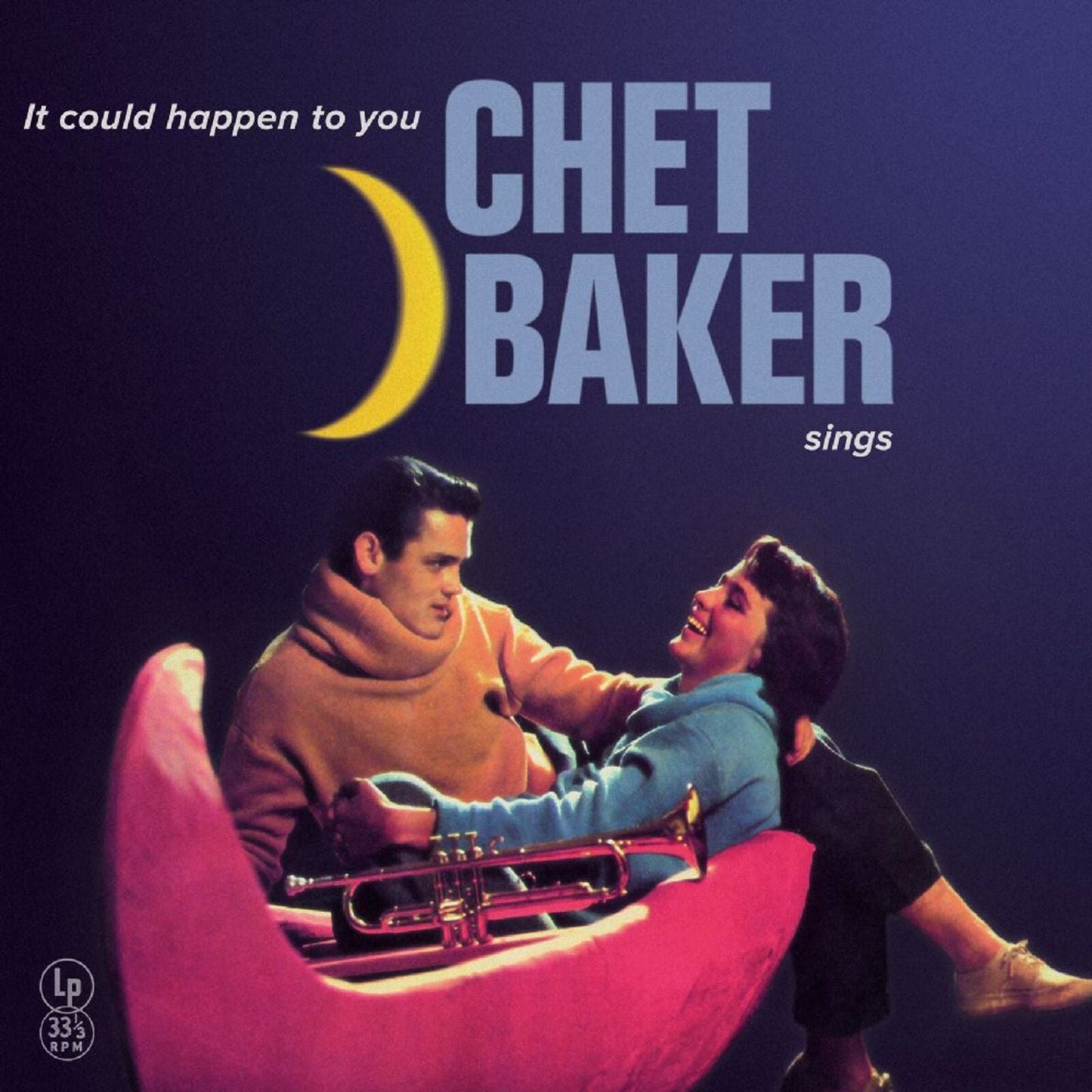 Chet Baker album cover featuring a couple and a trumpet on a sofa.