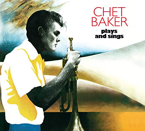 Chet Baker album cover featuring a man holding a trumpet, abstract background.