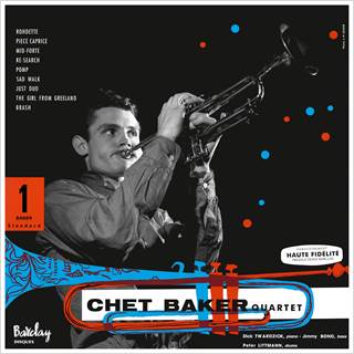 Chet Baker playing trumpet on the cover of a vinyl record.