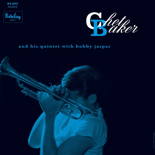 Chet Baker playing trumpet, blue-toned album cover with artist’s name.