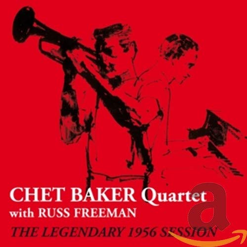 Red album cover featuring black and white sketches of Chet Baker and musicians.