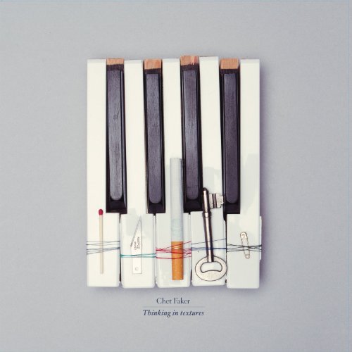 Album cover for Chet Faker’s “Thinking in Textures” featuring piano keys and objects.