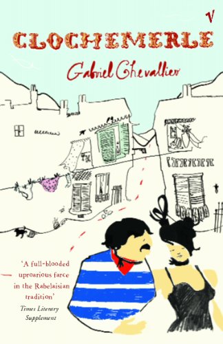 Book cover of Clochemerle by Gabriel Chevallier featuring a line drawing of a French village.