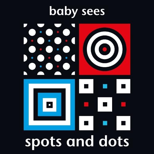 Book cover with four squares featuring high-contrast geometric patterns in black, white, red, and blue.