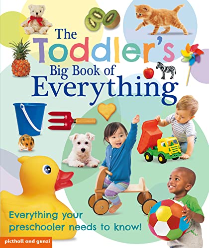 Colorful children’s book cover with toys, animals, and diverse children.